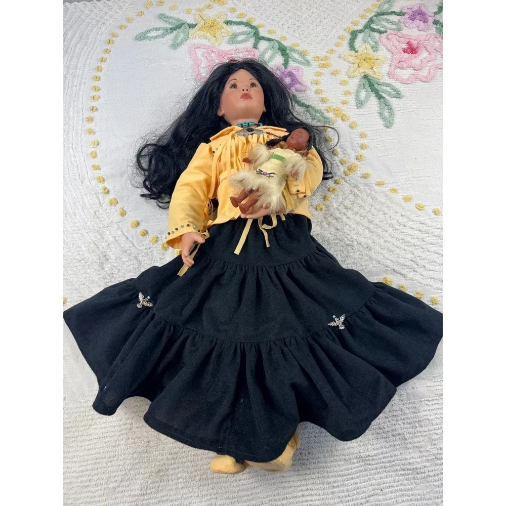 Native American Porcelain Doll with Baby‎ & Accessories Collectible Decor